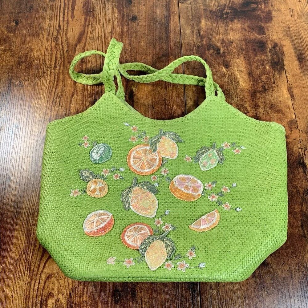 Capelli Straworld Tote Bag Canvas Beach Bag Green Fruit Theme